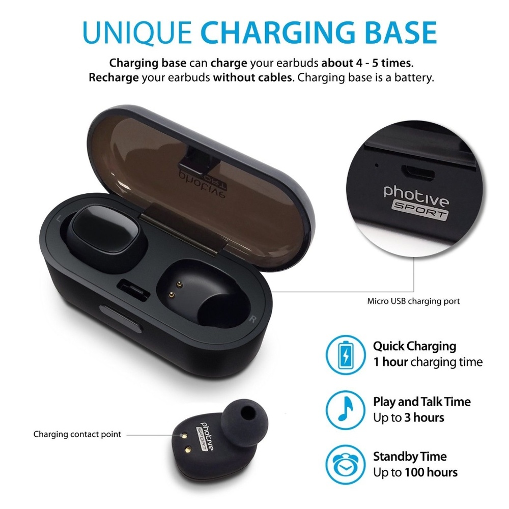 Photive TWS-01 Wireless Bluetooth Earbuds